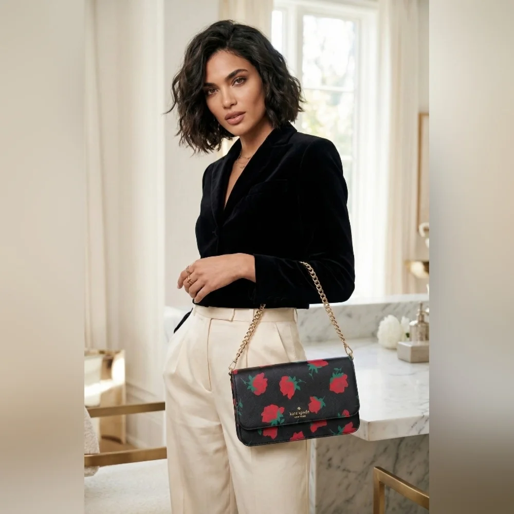 Kate Spade Madison Rose Toss Printed Flap Crossbody